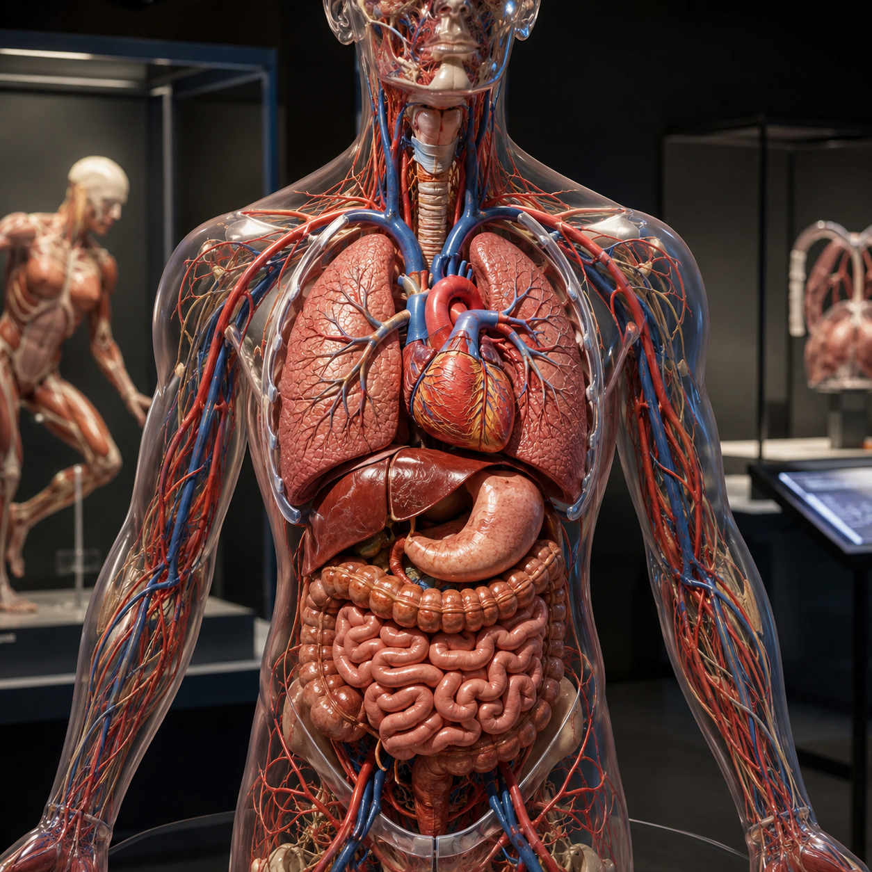 Anatomiczny model przedstawiający organy i układ krążenia